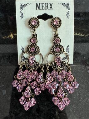 MERX Pink Crystal Chandelier Drop Earrings